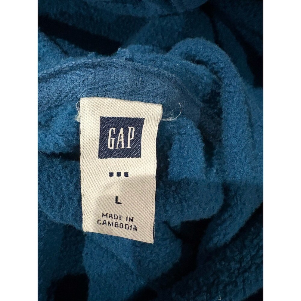 GAP Hoodie Mens Size L Blue Pullover Chenille Logo Heavyweight Fleece - Picture 6 of 7